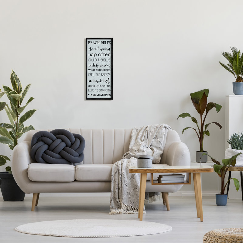 Beach Rules Black Framed Coastal Wall Art, 10" x 24"