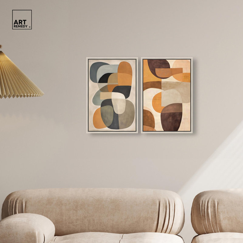 «Serene Modern Abstract Duo», reproduction d'art sur toile par Art Remedy, cadre argenté, 10 x 15, H 16 po x l 11 po