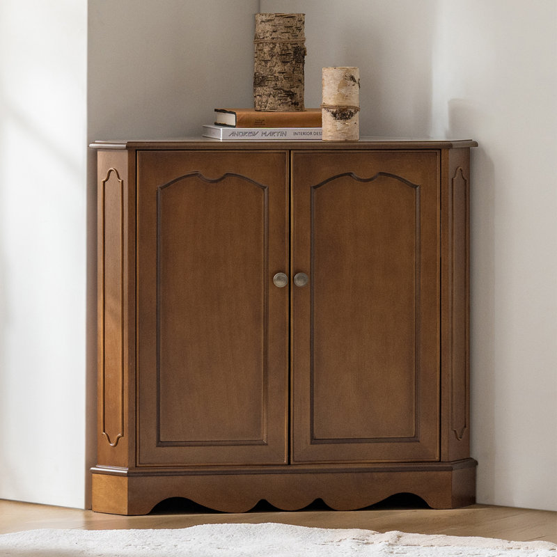 Hagen Traditional 32''W 2-Door Corner Cabinet with Adjustable Shelves, Walnut