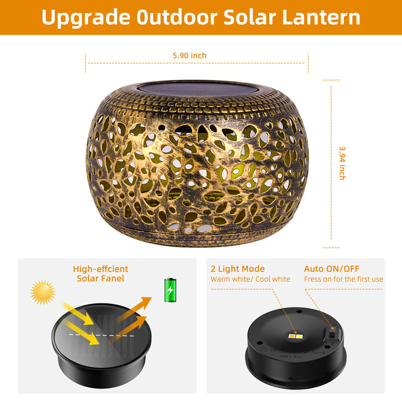 Lanterne d'extérieur à DEL 4,02 po à énergie solaire, Bronze