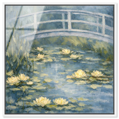 «Water Lily Pond Twilight», reproduction d'art acrylique encadrée par Art Remedy, cadre blanc, 16 x 16