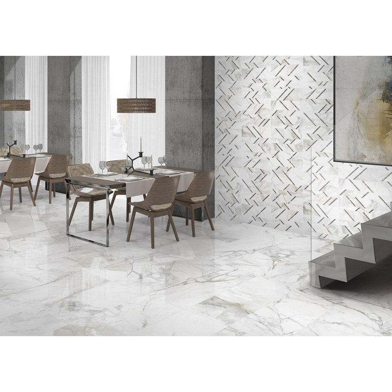 High Gloss 19.3" x 38.6" Porcelain Marble Look Wall Floor Use Tile