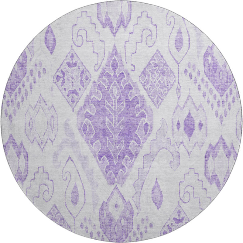 Tapis mauve de qualité supérieure lavable à la machine Prisco, Rond 8 pi