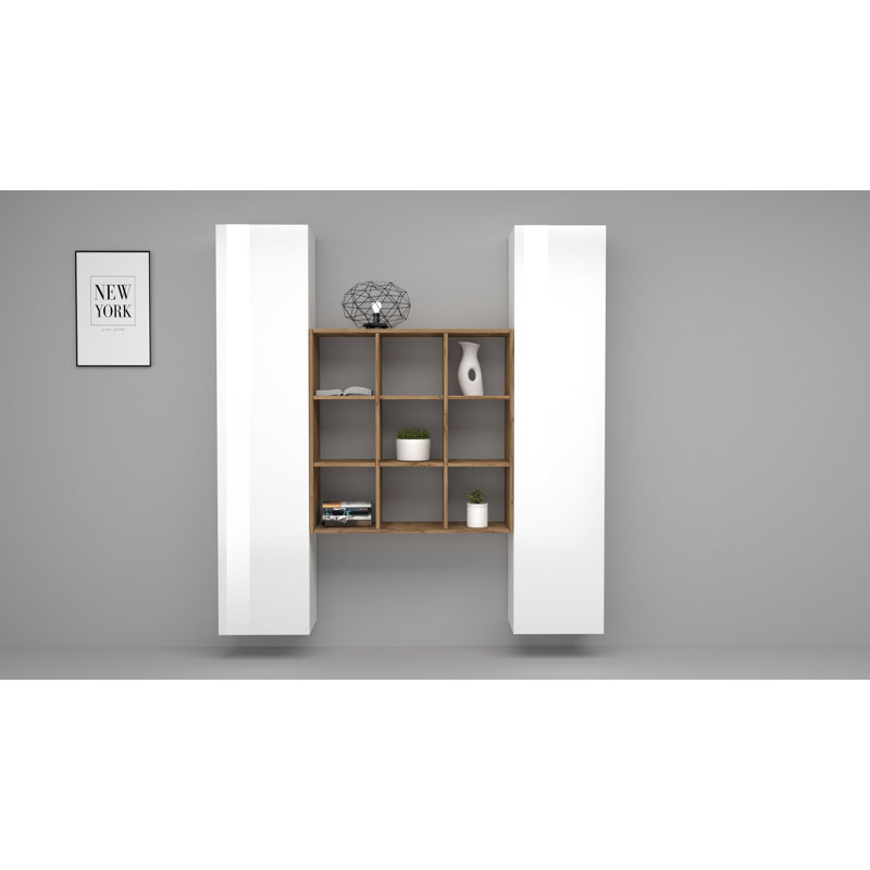 Maruska 180 cm H x 170 cm W Floating Bookcase, White Glossy