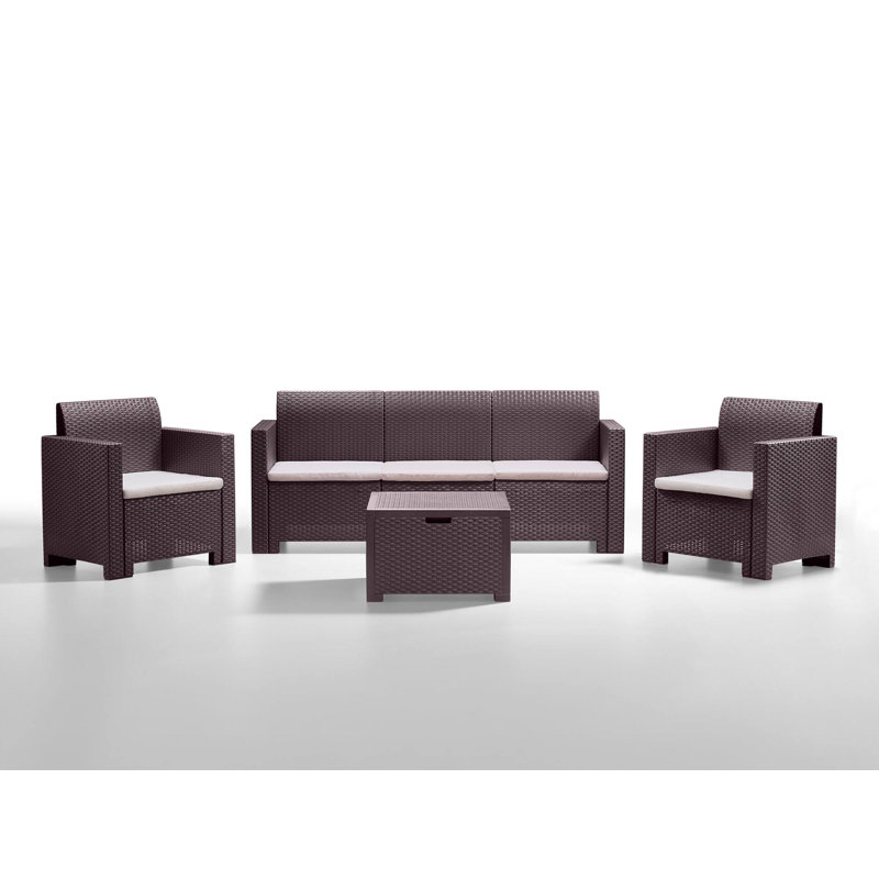Lochlain 5 - Person Patio Dining Set with Square Table , Cushions Included, Brown
