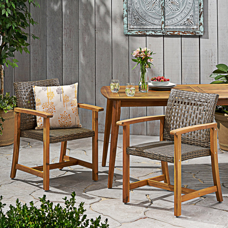 Chaises de salle à manger d'extérieur en bois (ensemble de 2), Brun / Naturel