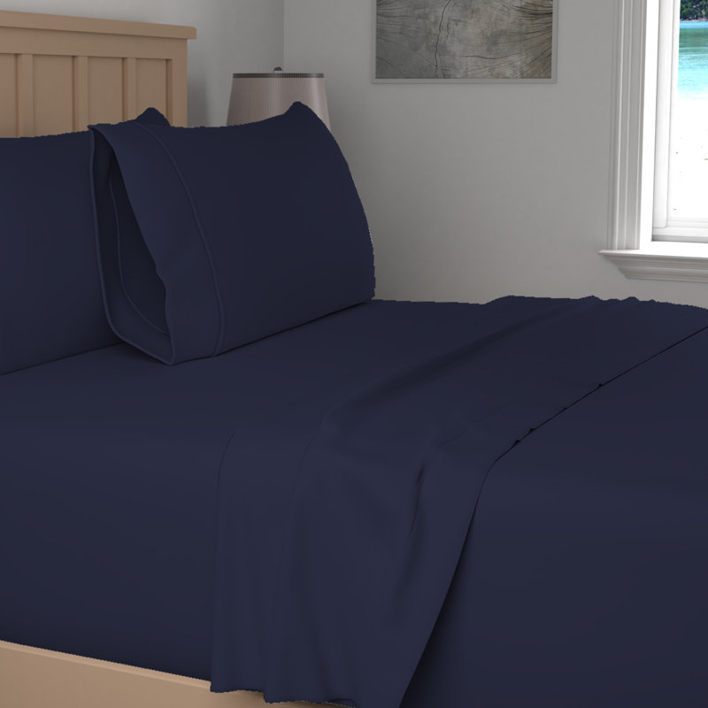 Navy Twin Cotton Percale Flat Sheet Set