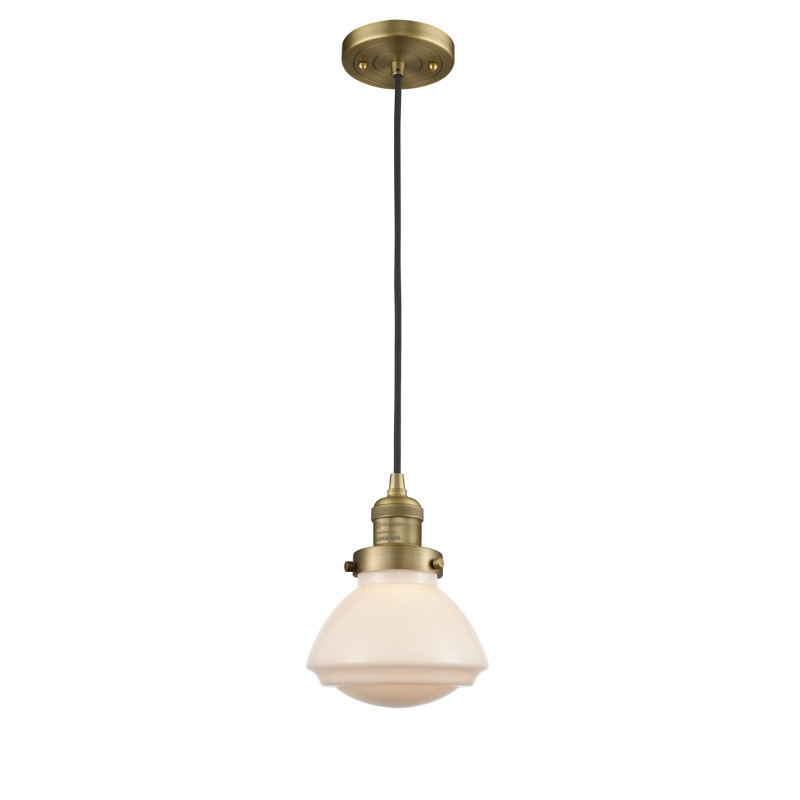 Luminaire suspendu simple à 1 lumière Chesterville, Ampoule non incluse, Laiton brossé, Blanc mat