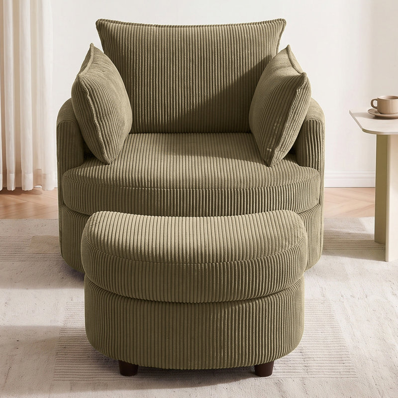 Fauteuil d'appoint pivotant en tonneau avec rangement caché Corduroy, Brun