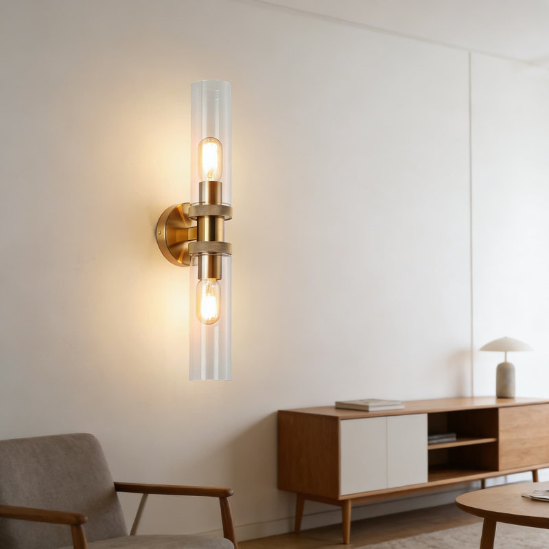 Luminaire de meuble-lavabo en laiton brossé avec abat-jour en verre, lampe murale moderne 2 lumières pour salle de bain et chambre à coucher, style maison de campagne