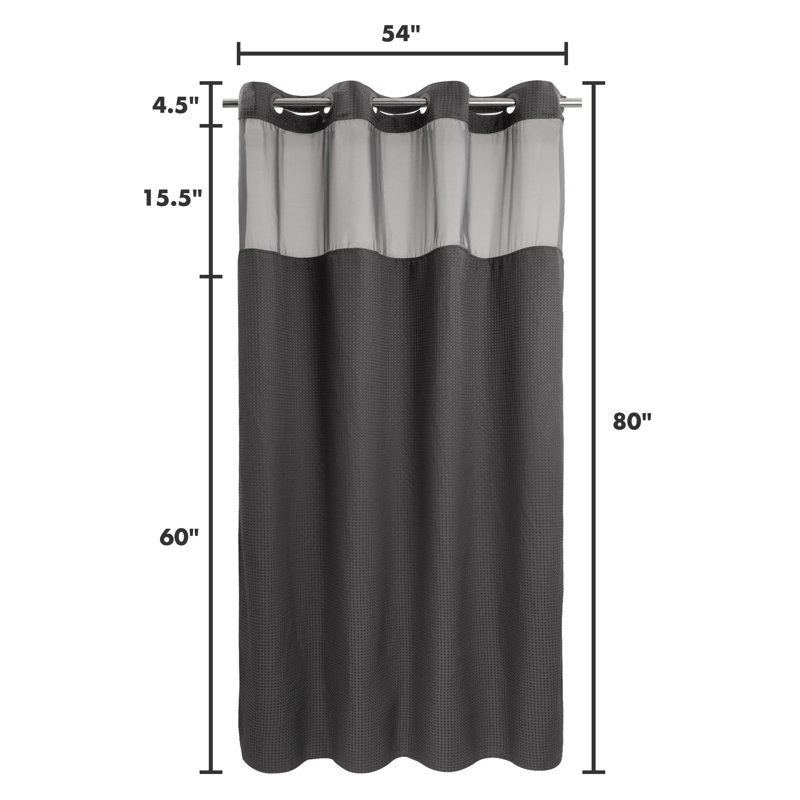 Rideau de douche Ramjani Waffle Weave, Gris graphite, H 80 po x l 54 po