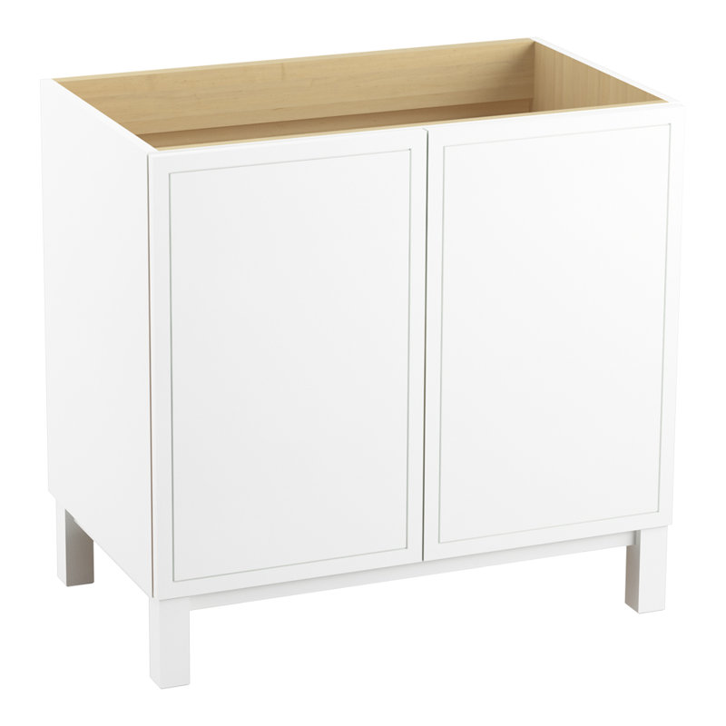 Base de meuble-lavabo en jacquard 36 po avec pieds de meuble et 2 portes, Blanc lin