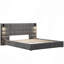 Très grande base de lit tapissier, avec applique murale et port USB, tête de lit large, velours, gris
