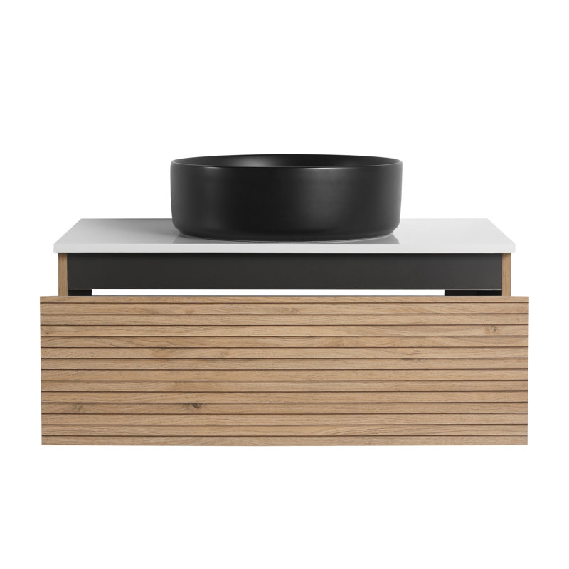 Meuble-lavabo de 30 po avec lavabo en céramique artistique, tiroir à fermeture en douceur et base en contreplaqué pour un rangement de qualité