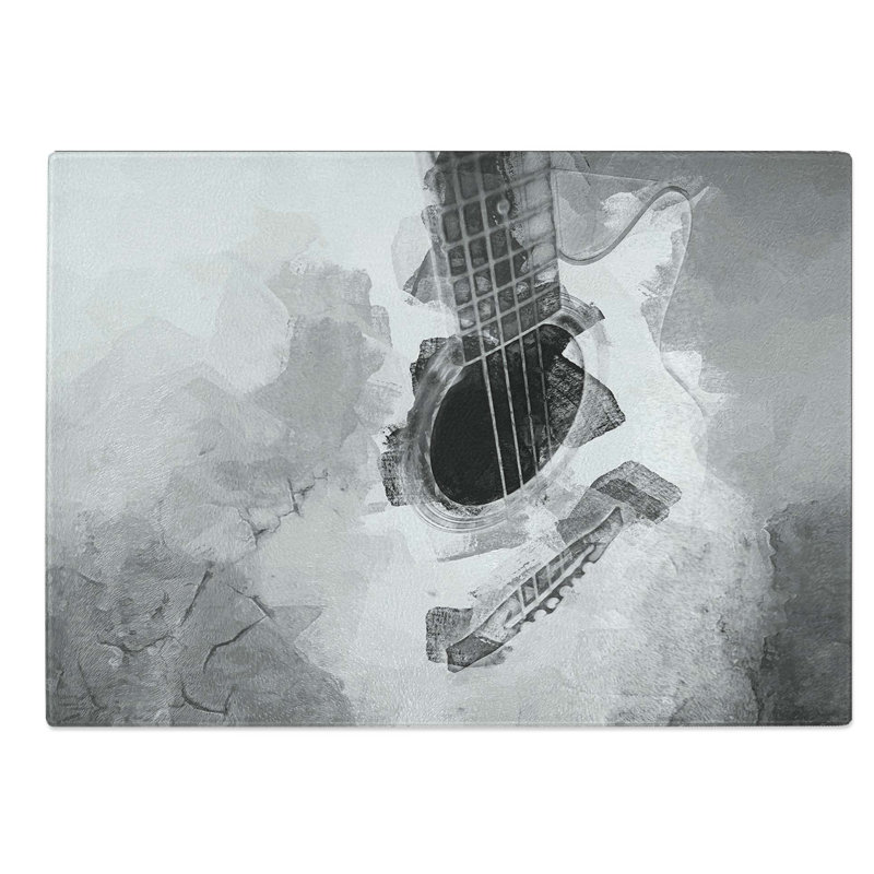 Tempered Glass Cracked Acoustic Guitar Chopping Board, 39 cm W x 28.5 cm L