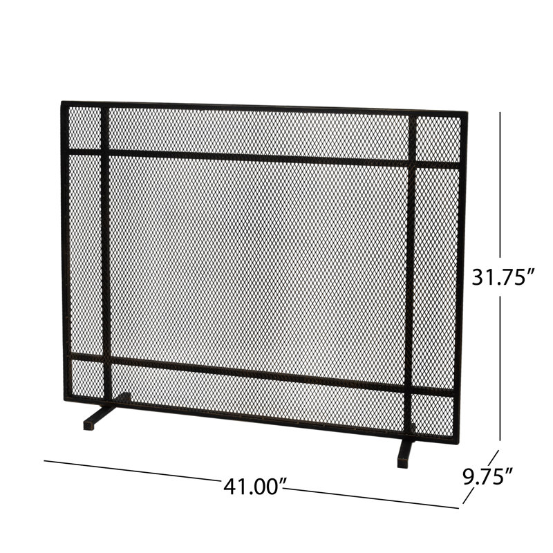Erick Iron Fireplace Screen, Black/Brushed/Gold
