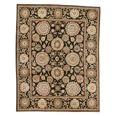 Hand Knotted Wool Area Rug in Black