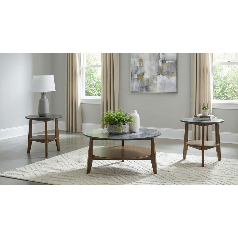 Ensemble de tables basses 3 pièces Wessling, Smokey Grey, Brun, 3 pièces: table basse, 2 tables de bout