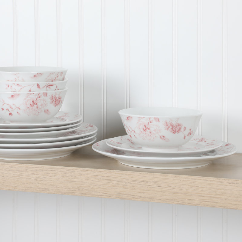 Pink Floral Porcelain Dinnerware Set, Service for 4