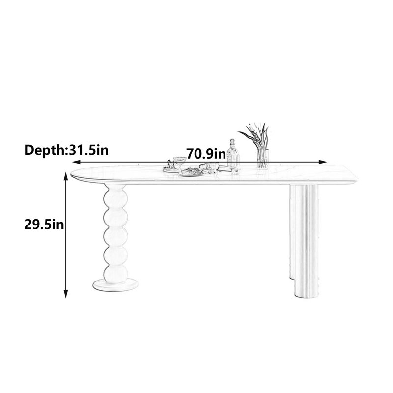 Table îlot en pierre frittée crème, H 29,5 po x l 70,9 po x P 31,5 po