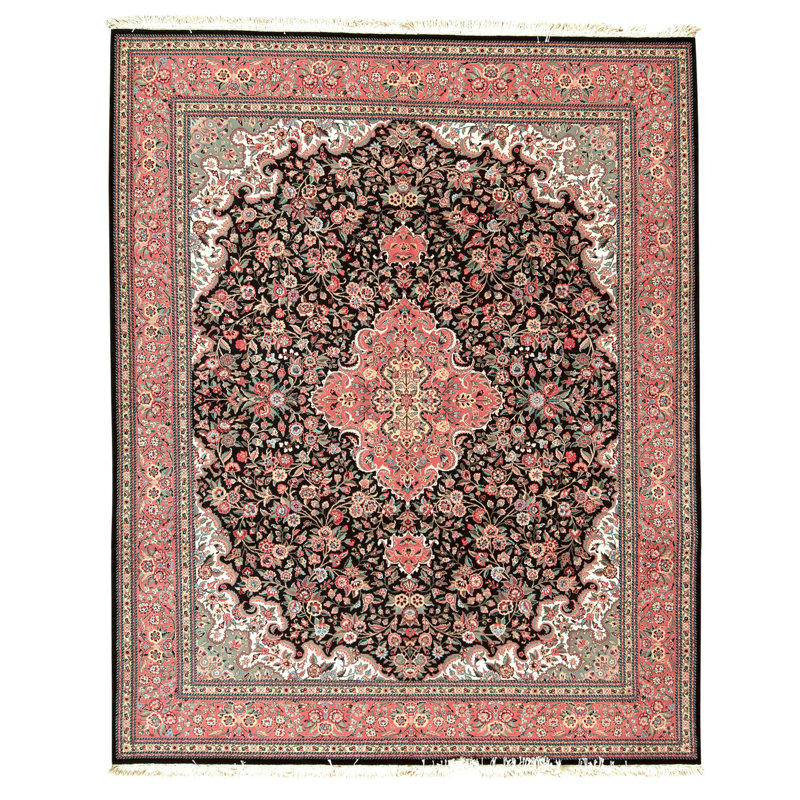High-Quality Hand-Knotted Black And Rose Area Rug