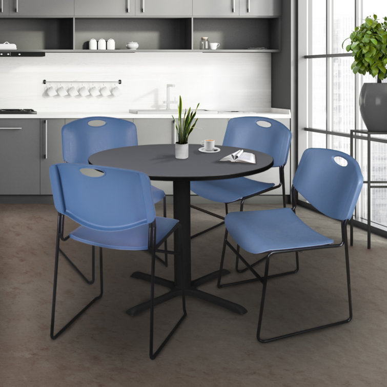 Neyland Cain Round X-Base Breakroom Table & 4 Zeng Stack Chairs