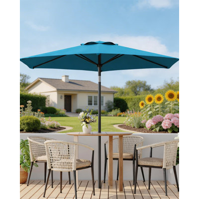 Parasol de patio extérieur de 9 pi avec manivelle et inclinaison à bouton-poussoir, protection UV imperméable