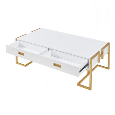 Modern  Rectangular Coffee Table With 4 Drawers And Gold Base In 47.3"
