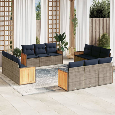  Ensemble de canapé de patio 12 pièces avec coussins en rotin de polyester gris