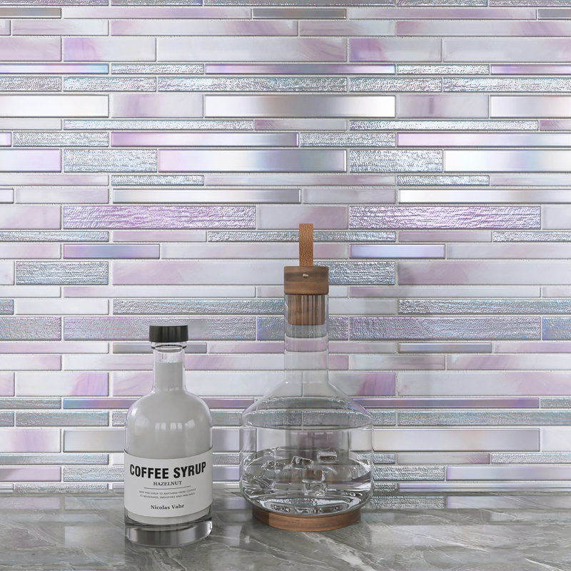 Aurora Interlocking Glossy Glass Linear Mosaic Tile, Purple