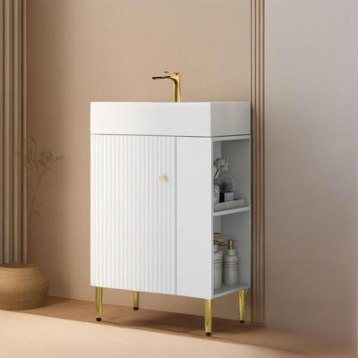Meuble-lavabo autoportant avec comptoir en marbre et lavabo simple en céramique