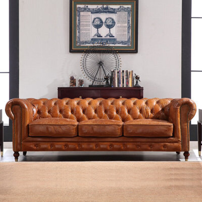 Medieval style light luxury leather sofa.