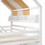 Lit double superposé de style maisonnette avec glissoire à baldaquin et bibliothèque intégrée en bois massif finition blanche-129428089
