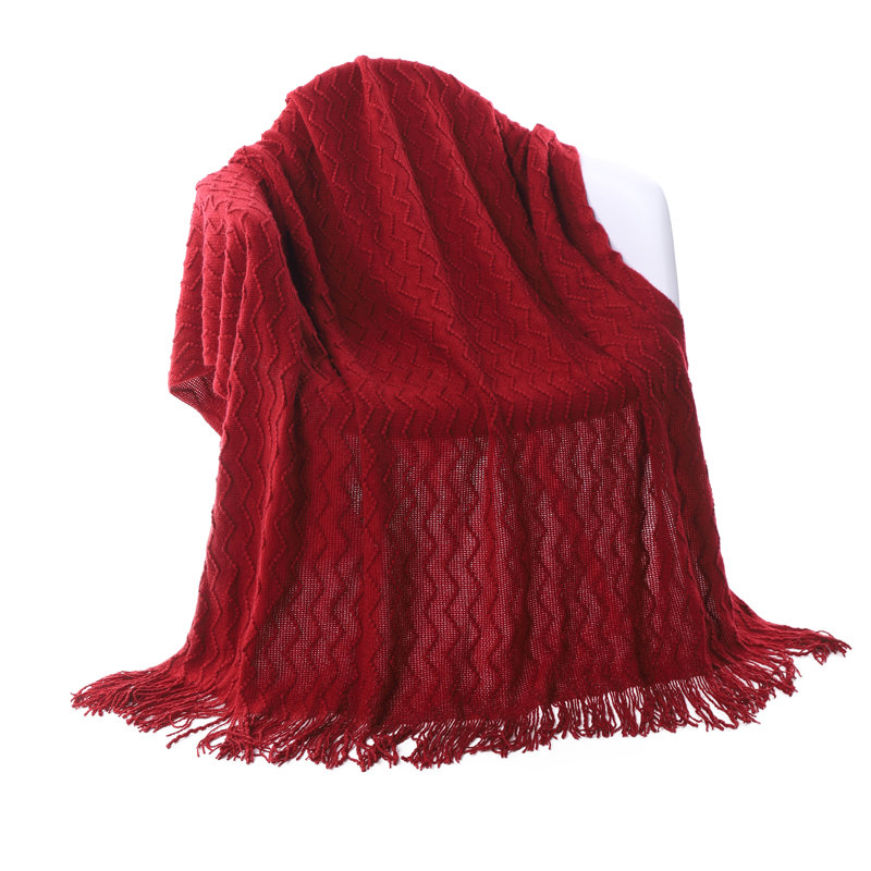 Christmas Red Knitted Wool Throw Blanket with Tassels, 50"x60"