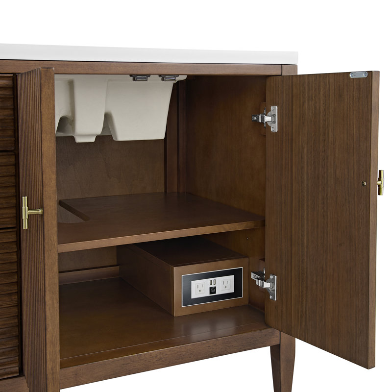 Myrrin 72'' W Double Vanity, Mid-Century Walnut, White Zeus, Single-Hole