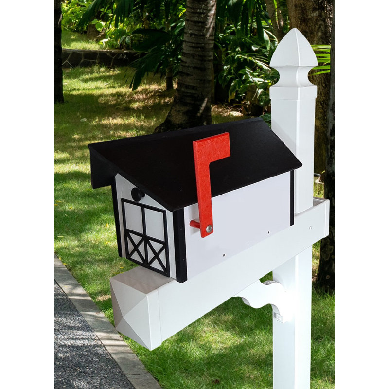 Amish Mailbox, Handmade, Barn Style Mailbox, Black/White/Black