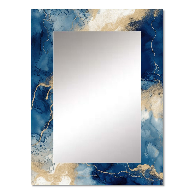 Bleu et blanc abstrait Art liquide III - miroir mural décoratif à encre liquide, miroir bleu, impression sur métal