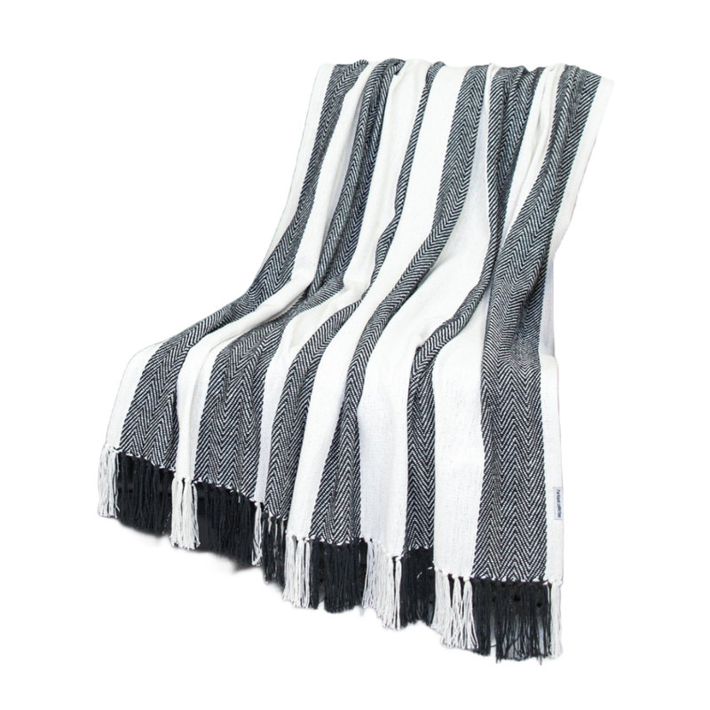 Jeté rayé en coton noir et blanc
