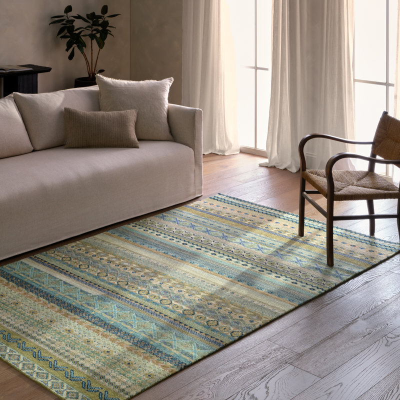 Jaipur Living Nisha LIB15 Handknot Ikat Green/Blue Area Rug (12'X15'), Rectangle 9' x 12'