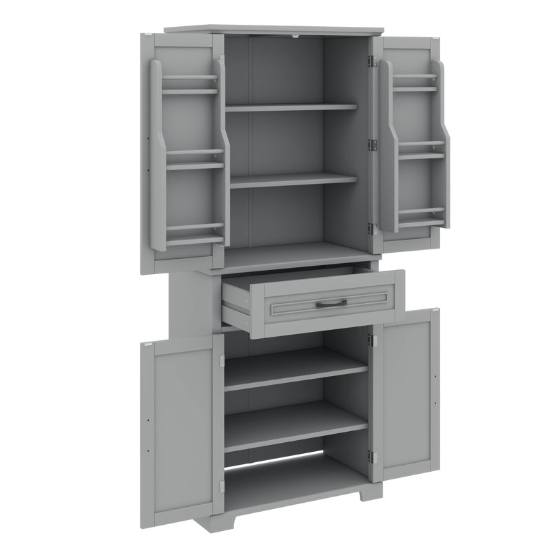 Armoire de salle de bain avec rangement, portes, tiroir, compartiments multiples et tablette réglable, Gris