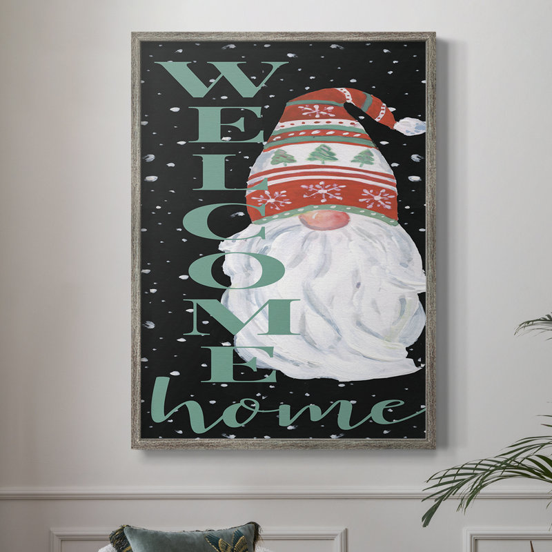 Welcome Home Gnome, reproduction encadrée - bois massif, H 21 po x l 17 po