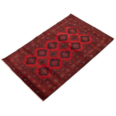 Tapis unique en laine noué à la main style Esari turque des années 2010 de 4 pi 2 po x 6 pi 8 po rouge Quartana