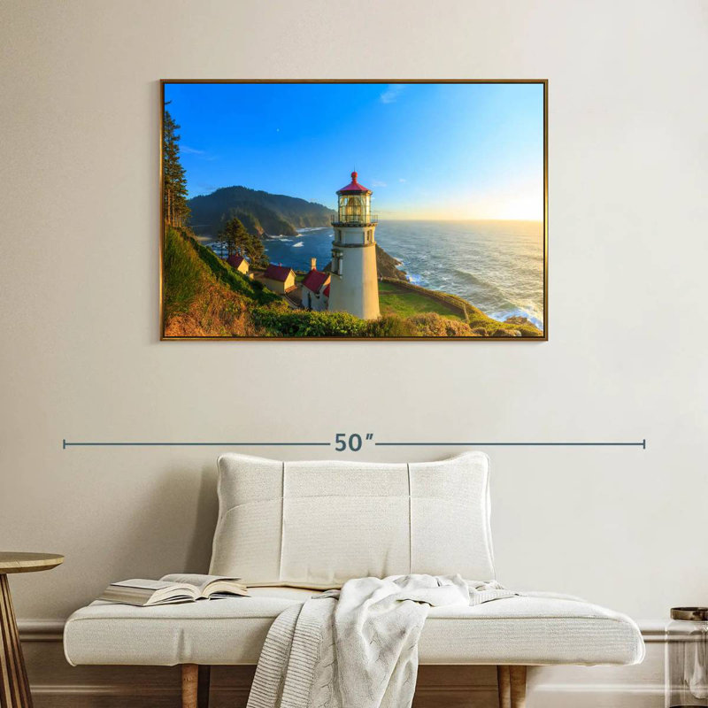 Phare de Heceta Head, 40 po x 27 po, Cadre flottant doré