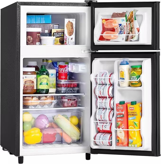 Manastin 3.5 Cu.Ft Mini Fridge With Freezer, Adjustable Thermostat, Low Noise, Removable Glass Shelves, 2 Door Small Refrigerator For Kitchen, Office, Bedroom