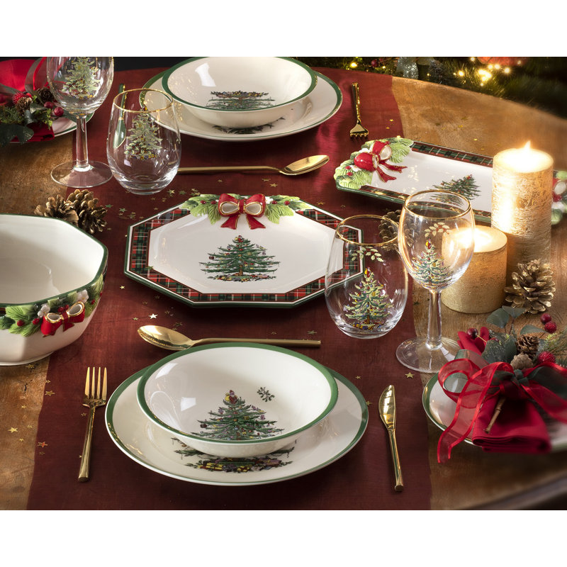 Spode Christmas Tree Stemless Wine Glasses 19Oz