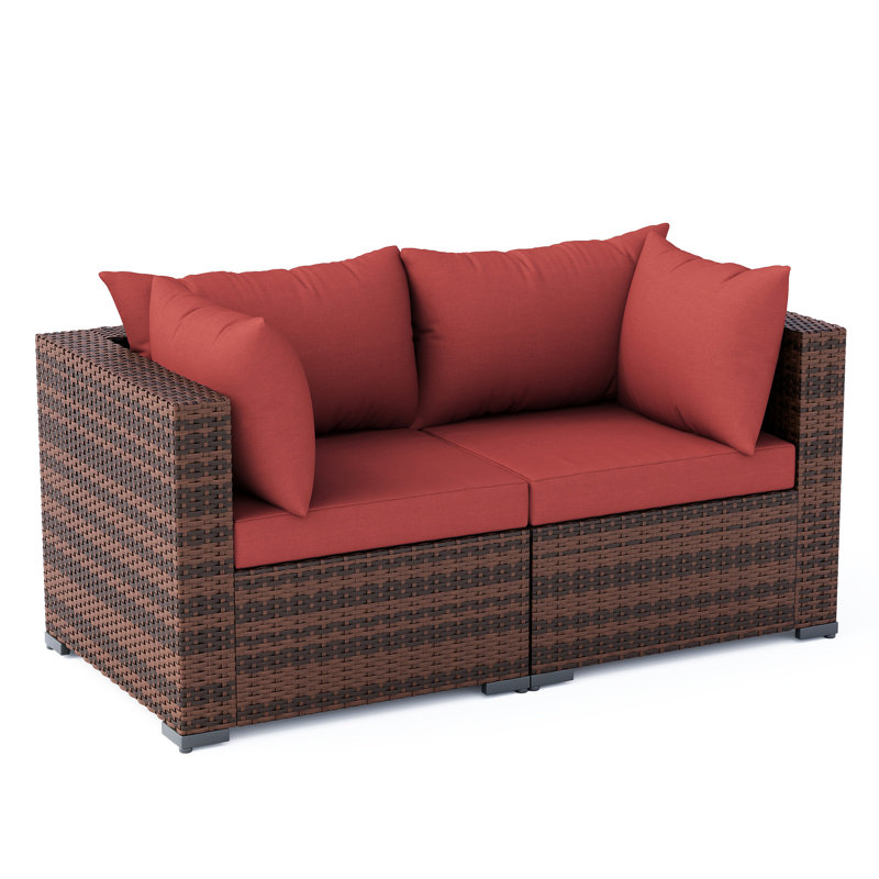 Ensemble de 2 canapés d'angle modulaires d'extérieur, sièges de patio en osier toutes saisons avec coussins, Rouge