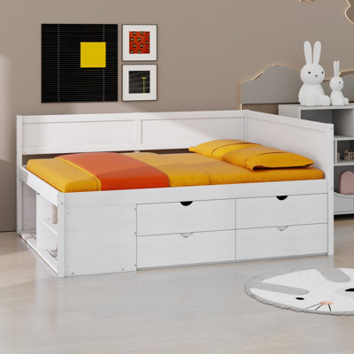 Space Saving Daybed Featuring Drawers and Shelves