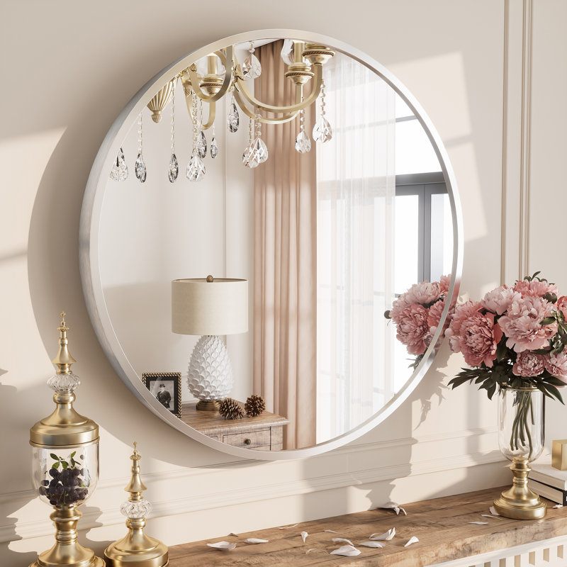 Miroir mural Amara, 24 po x 24 po, Argent brossé