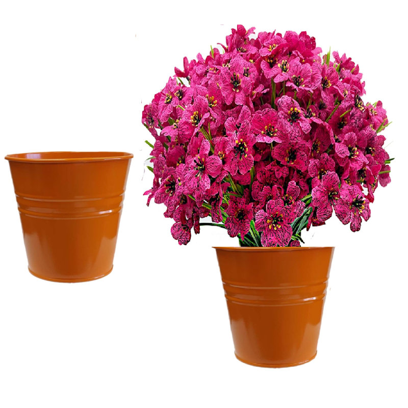 Pot à fleurs en acier émaillé pour plantes de 6,5 po. Ensemble de deux, Orange