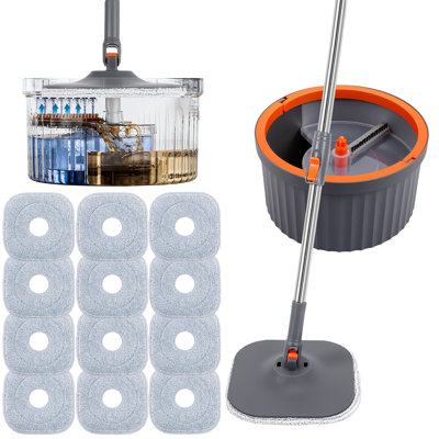 Spin Mop And Bucket Set With 2 Replacement Mop Pads,  Separate Dirty & Clean Water System